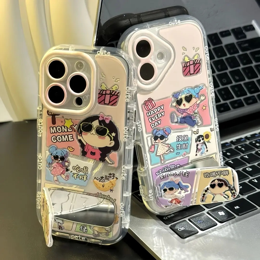 摸鱼生财女孩支架适用苹果16PROMAX手机壳iPhone15/14PLUS透明华为NOVA14闺蜜P80PRO超火S30小米OPPO荣耀90GT