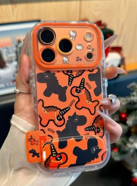 橙色双马支架适用苹果17手机壳iPhone16/15PROMAX新款华为PURA80可爱NOVA14情侣MATE60超火S30小米OPPO荣耀