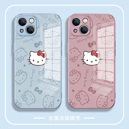 凯蒂猫适用opporeno10手机壳reno9/8/7/6/5新款玻璃壳findx6/x5/x3卡通a1pro超火a55情侣a58防摔k11镜面a72粉