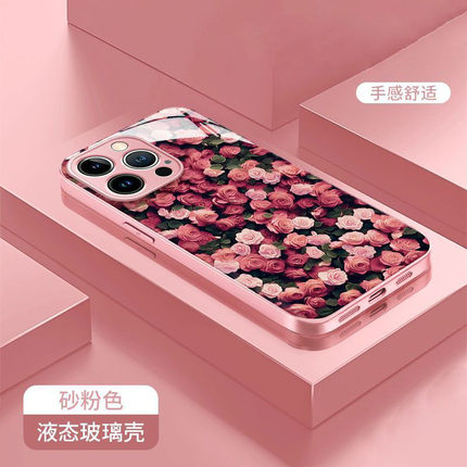 粉色玫瑰花适用OPPORENO13手机壳K12/K11X玻璃套A93/A58/A3X创意RENO12/11/10高级感FINDX8/X7PRO防摔1加ACE5