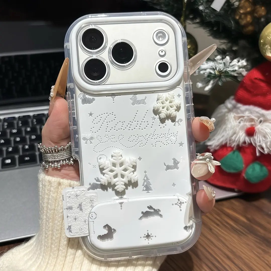 冬日雪花贴件支架适用苹果17手机壳iPhone16/15PROMAX新款华为PURA80创意NOVA14闺蜜MATE60超火S30小众RENO15