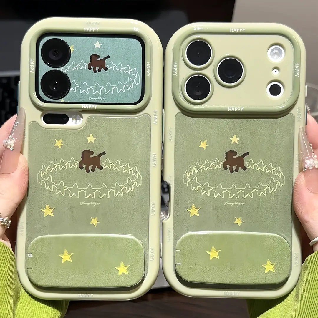 抹茶绿星星小马支架适用苹果17手机壳iPhone16/15PROMAX新款华为PURA80可爱MATE60PRO防摔VIVOX200小米RENO14