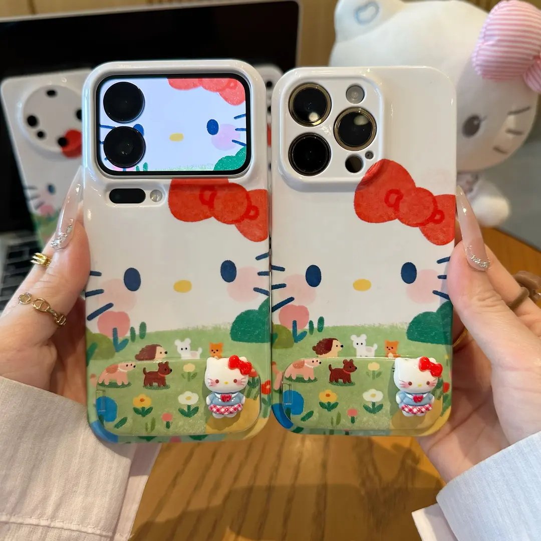 草原猫咪支架适用苹果17手机壳iPhone16/15PROMAX新款华为PURA80可爱NOVA15闺蜜VIVOS50菲林OPPO防摔MATE60女