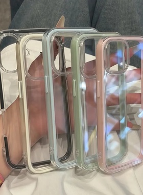 简约ins风透色壳适用苹果16手机壳iPhone15/14PROMAX新款华为PURA70撞色大孔OPPORENO13超火VIVOY200GT荣耀90