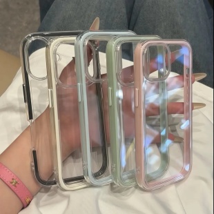 简约ins风透色壳适用苹果16手机壳iPhone15/14PROMAX新款华为PURA70撞色大孔OPPORENO13超火VIVOY200GT荣耀90