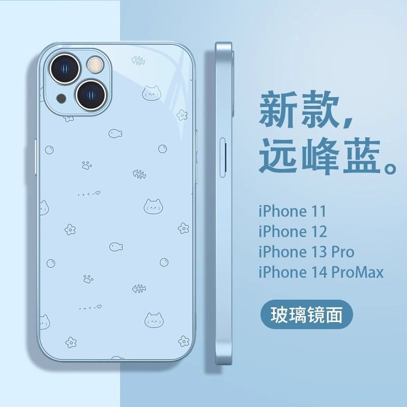 简笔猫鱼适用华为PURA70手机壳NOVA12新款MATE60/30PRO玻璃NOVA11/10/9/8/7SE情侣P70/P50超火荣耀200/90防摔