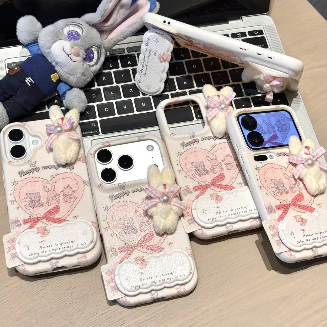秋冬毛绒小兔适用苹果手机壳