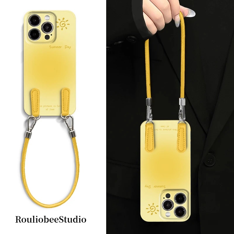 渐变黄色小太阳适用苹果手机壳