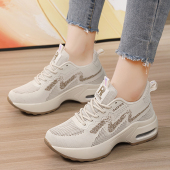 隐形内增高6CM运动鞋 女33小码 34厚底气垫女鞋 春季 网面休闲旅游鞋