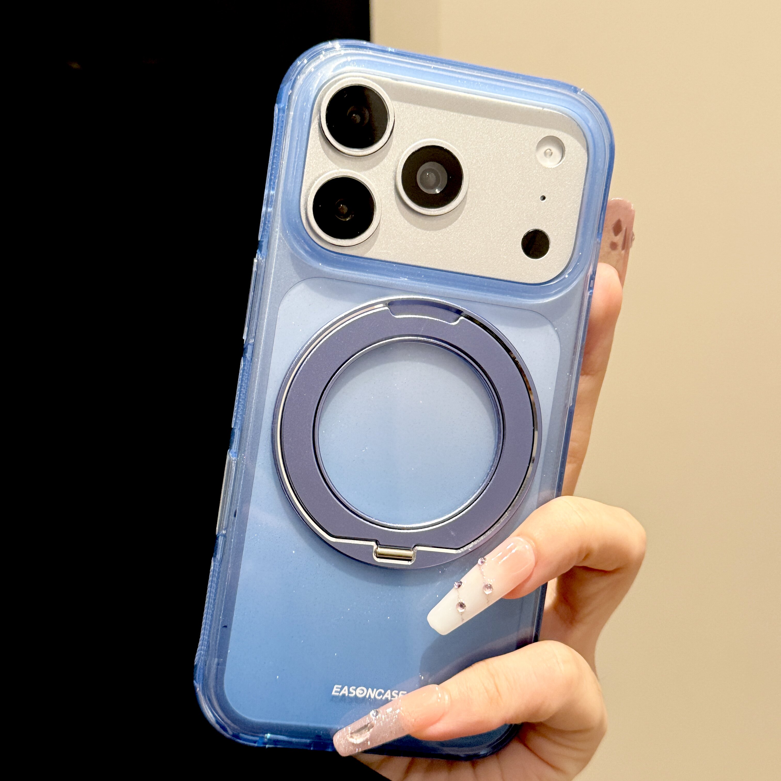 韩道适用苹果18Promax手机壳iphone17pro新款蓝色渐变星河闪粉360磁吸支架壳按键全包简约高级感防摔保护套