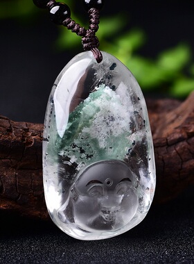 幽灵水晶佛公吊坠弥勒佛笑佛女项坠内含绿幽U灵白幽灵云母片