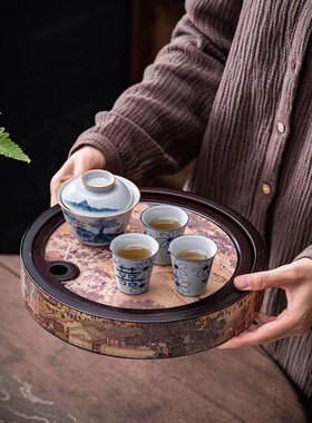 茶盘家用储水式茶台功夫茶v具简约轻奢现代小型沥干泡台托盘竹茶