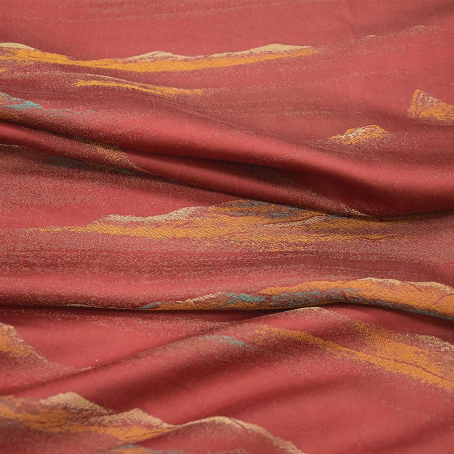 红色织提花大气千里江山宋锦香云纱40姆旗袍连衣裙布喜庆礼服面料