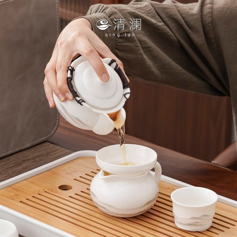 清澜羊脂玉户外旅行功夫茶具套装便携式野N外露营手抓壶喝茶装备,餐饮具,旅行茶具,淘宝优惠券,粉丝福利购,淘宝优惠卷