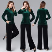 团队表演舞服两件套 韩国绒气质旗袍领舞蹈服O装 秋冬款 广场舞新款