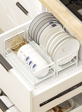 森花橱柜单f层碗盘收纳小型沥水碗架厨房柜内水槽放碗碟筐置物