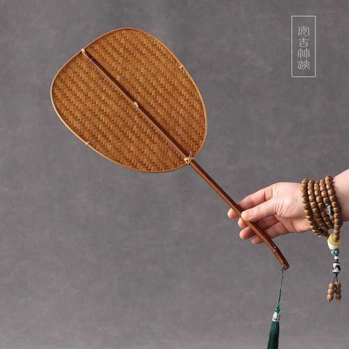 复古竹编扇手工长柄团扇夏纳凉驱赶蚊虫蒲扇中国风汉服麈尾芭蕉扇