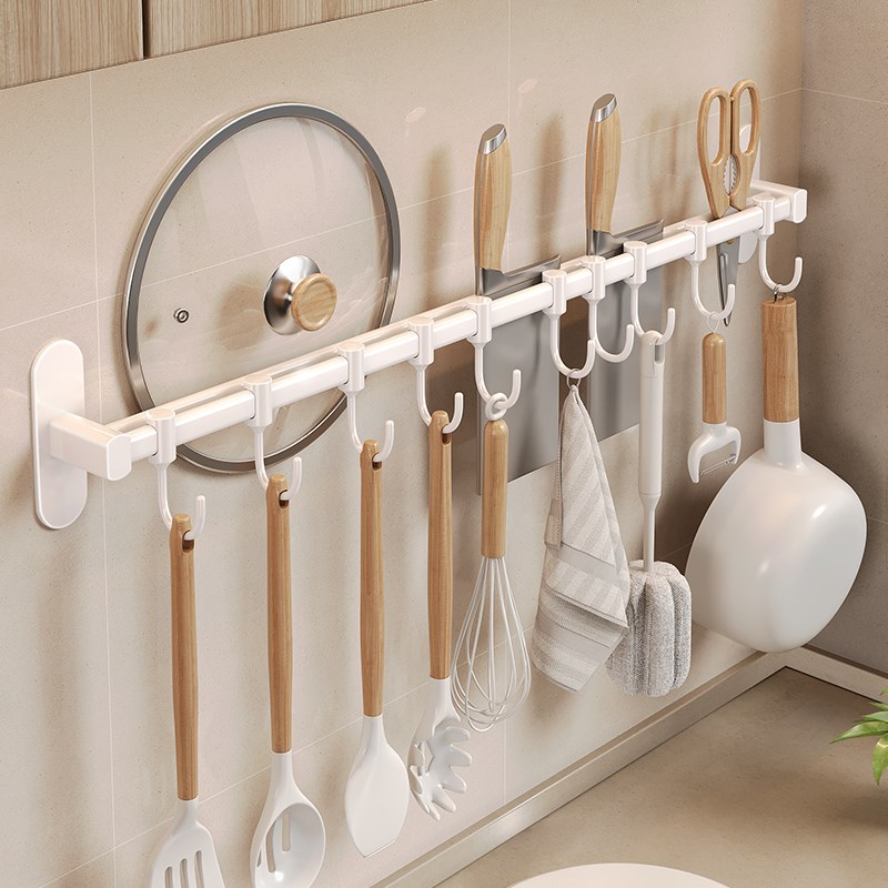 厨房挂钩免打孔不锈钢挂杆壁挂厨具挂架置物架锅铲勺子排钩挂钩架