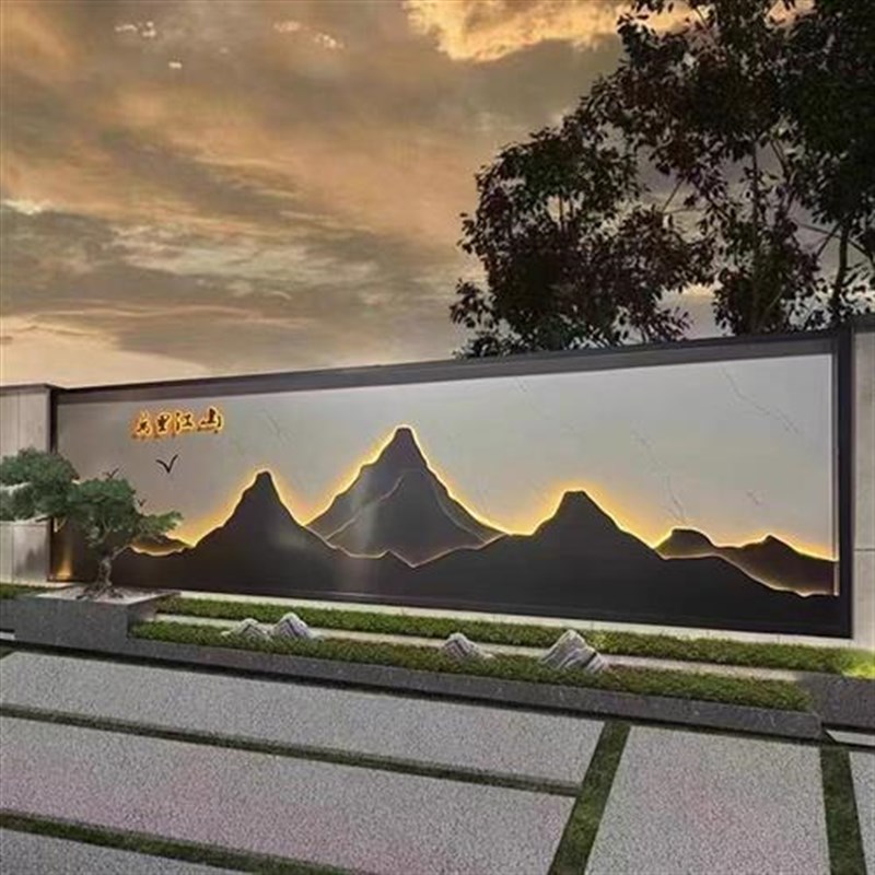 不锈钢中式屏风假山背景墙售楼部酒店背景墙别墅庭院影壁墙迎门墙