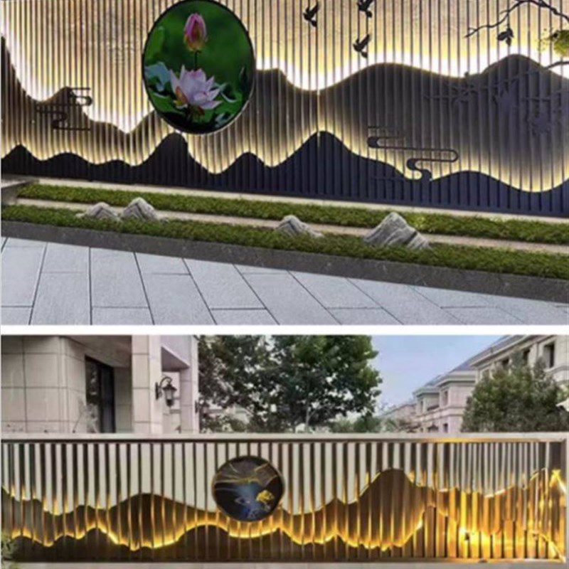 假山屏风背景墙餐厅新中式不锈钢园林圆形酒店金属公司定制隔断