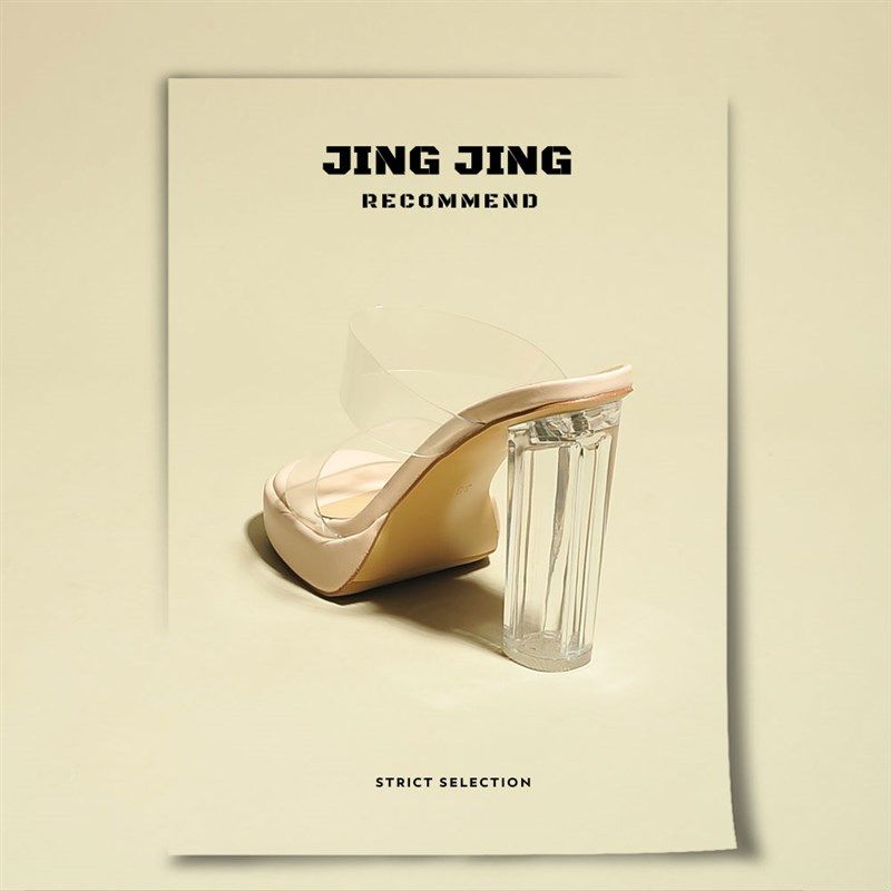 水晶透明跟凉鞋h女夏2024年新款防水台一字带粗跟超高跟12cm高跟,女鞋,一字带凉鞋,淘宝优惠券,粉丝福利购,淘宝优惠卷