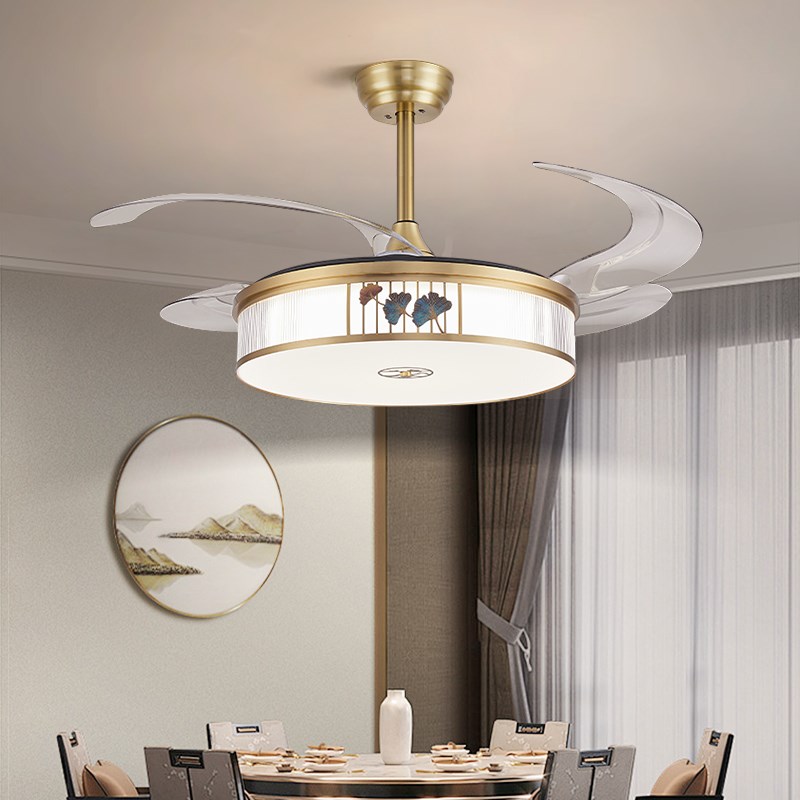 厂家新款餐厅隐形风扇吊灯简约现代客厅卧室书房吊扇灯新中式灯具
