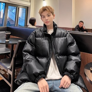 羽绒服男款 外套 秋冬季 加厚潮流宽松PU皮衣棉服男Q士白色潮牌美式