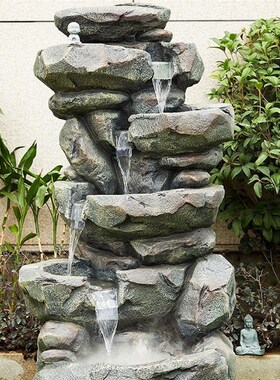 仿假山流a水喷泉摆件户外阳台花园庭院风水轮循环水车落地景观
