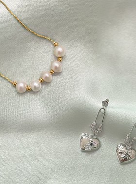 亦莫 夏日个性简约珍珠项链抽拉E爱心耳环气质高级感锁骨链