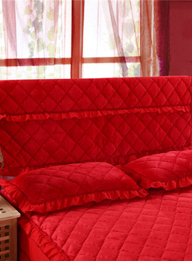 结婚庆大红色蕾丝床头套布艺1.8mC床头罩防尘罩保护罩软包2.2米2m