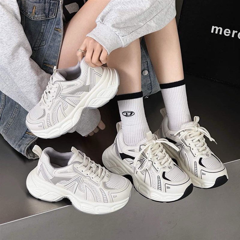 【运费险三包】高品质吸膜底2025春新款真皮透气增高厚底老爹鞋女