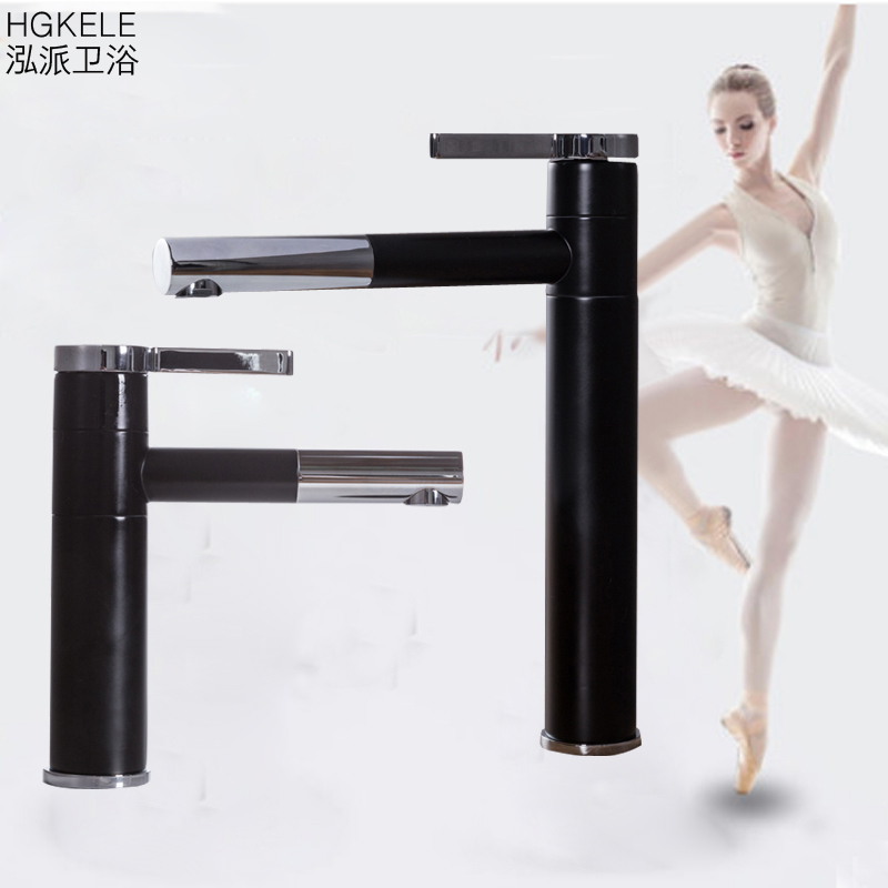 卫浴冷热水龙头黑色面盆龙头全铜台盆洗手盆可旋转水龙头