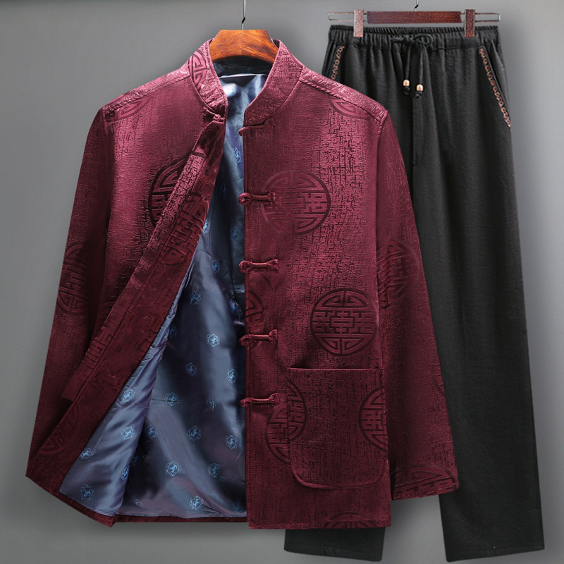 唐装男秋冬外套中老年套装中国风老人过寿M生日爷爷衣服婚宴爸爸,男装,唐装,淘宝优惠券,粉丝福利购,淘宝优惠卷