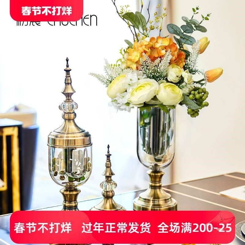 欧式轻奢华餐桌玻璃花瓶摆u件新婚礼物客厅酒柜电视柜摆设创意饰