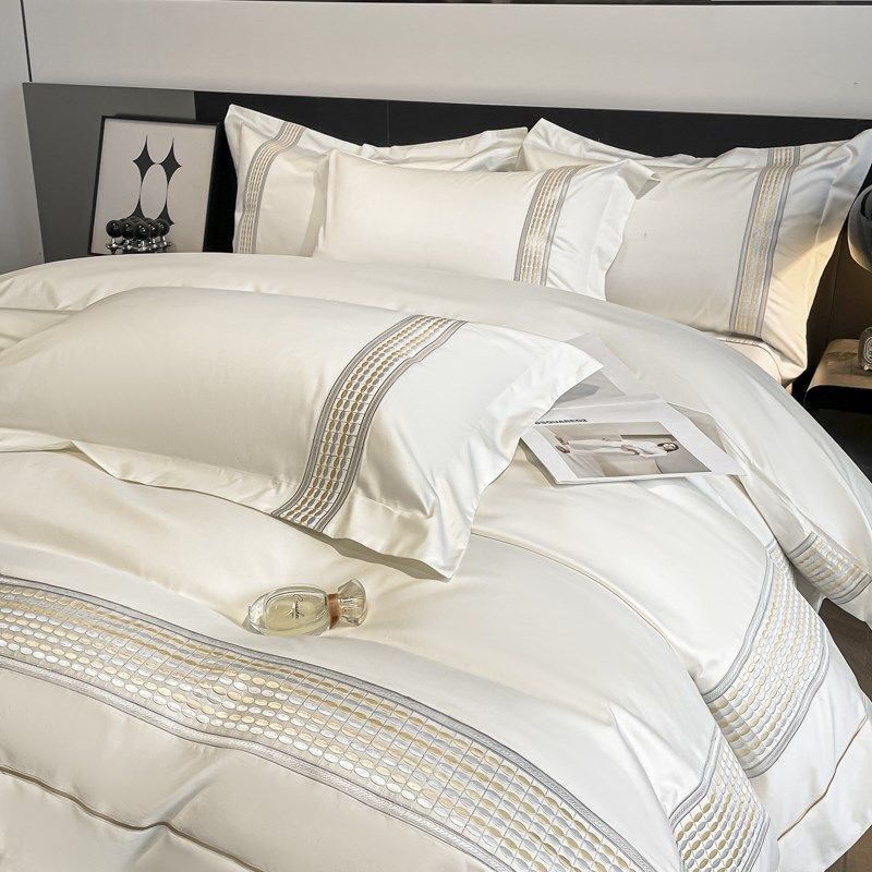 高端酒店风200支全棉四件套纯棉现代风被套轻奢纯色床X单床品套件,床上用品,床品套件/四件套/多件套,淘宝优惠券,粉丝福利购,淘宝优惠卷