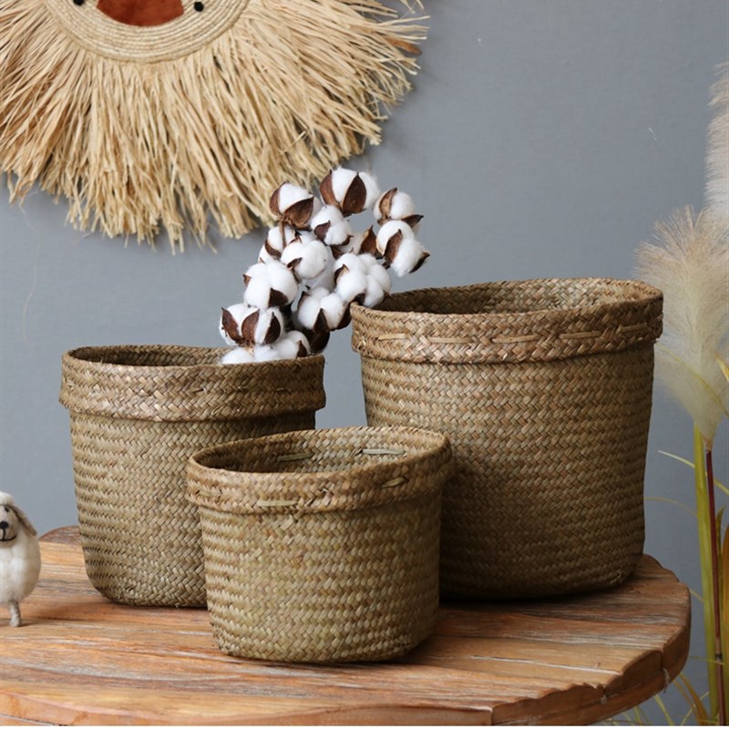 海草编织收纳小筒 花瓶花器家居装饰 插花花篮 饰品摆件绿植花盆