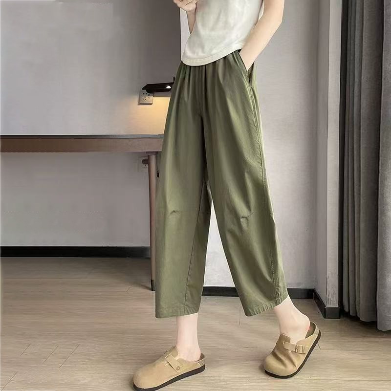 大码冰丝哈伦裤女夏季薄款高腰宽松休闲防晒九分速干老爹萝卜裤子