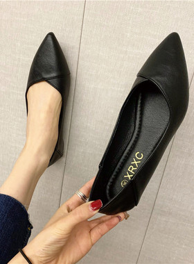 韩版春秋通勤单鞋女软底平底大码百搭上班鞋黑色职业工作鞋奶奶鞋