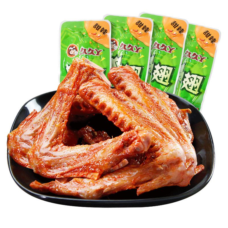 久久丫甜辣鸭翅500g香辣卤味零食小吃鸡翅尖休闲食品特产卤味熟食