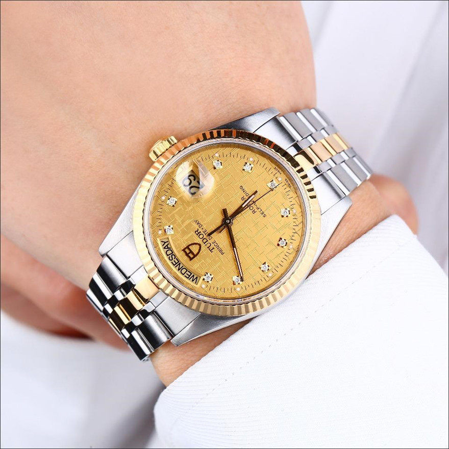 5新]帝舵王子与公主系列18k黄金原镶时标钻自动机械男表m76213