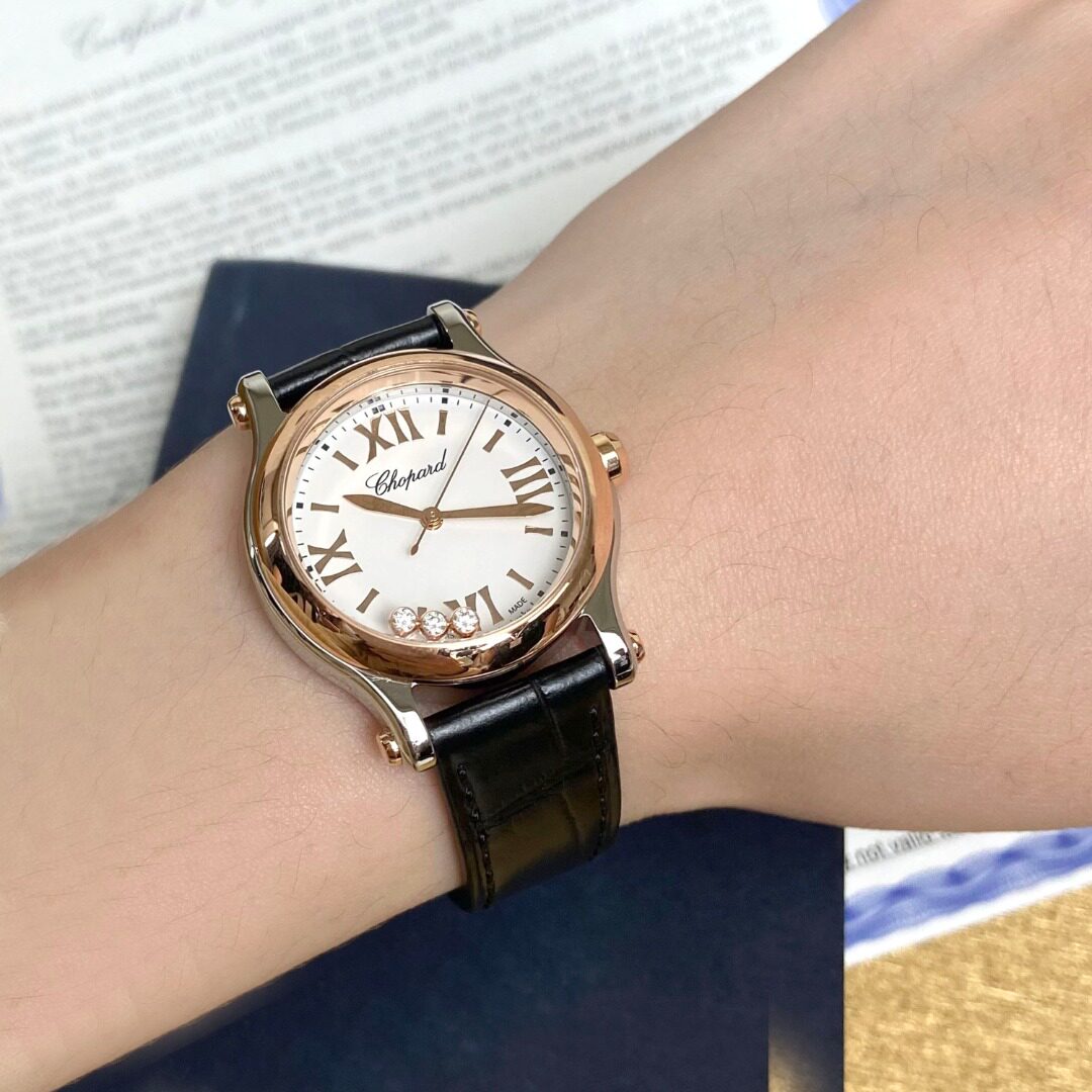 8新]萧邦happy sport系列18k玫瑰金原钻石英女表278590-6001