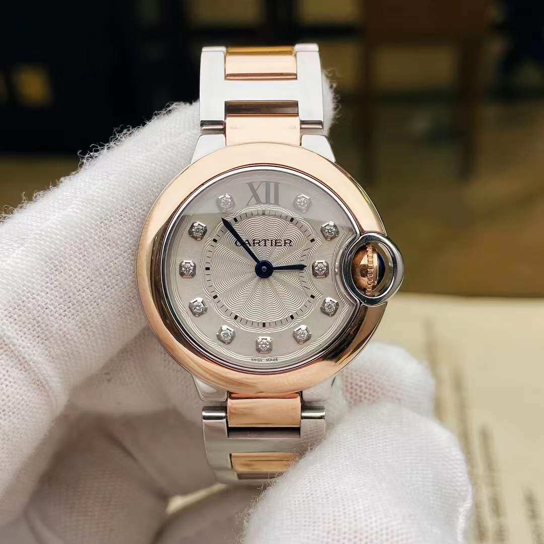 【正品98新】卡地亚蓝气球系列18k玫瑰金原镶钻石英女表w3bb0005