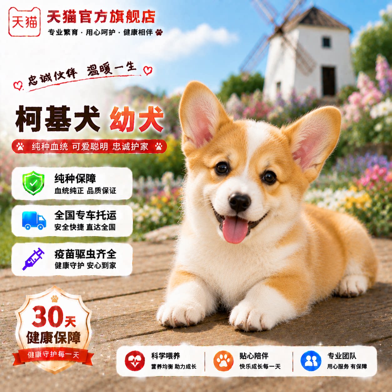 威尔士活物两色家养黄白小狗可爱