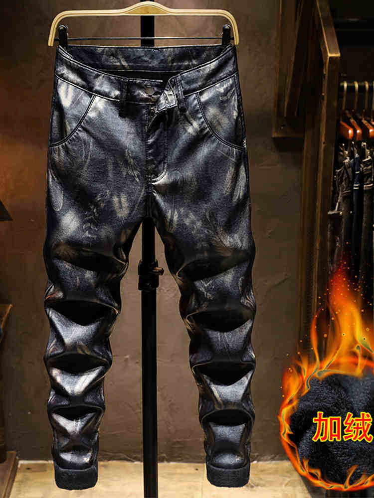 秋冬男士机车骑行皮裤男加绒加厚潮流修身摩托车pu皮裤子保暖防风