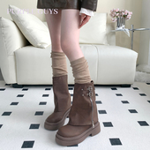 purpleguys棕色堆堆袜女春秋款 美拉德jk小腿袜子显瘦长筒过膝腿套