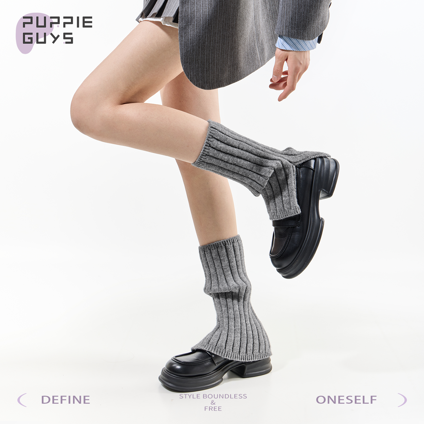 purpleguys灰色针织袜套女竖条纹修饰腿型日系jk学院风堆堆小腿套,女士内衣/男士内衣/家居服,中筒袜,淘宝优惠券,粉丝福利购,淘宝优惠卷