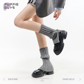 purpleguys灰色针织袜套女竖条纹修饰腿型日系jk学院风堆堆小腿套