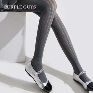 purpleguys灰色连裤 爱心复古打底袜子显瘦条纹提花丝袜 袜女春秋款