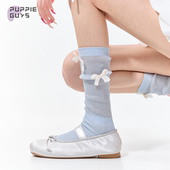 purpleguys蝴蝶结小腿袜子少女夏季 薄款 透气miu系芭蕾风jk堆堆袜