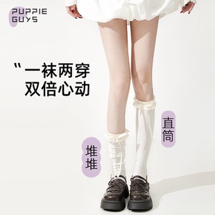 薄款 purpleguys蕾絲花邊小腿襪子女夏季 Lolita蝴蝶結(jié)日系白堆堆襪